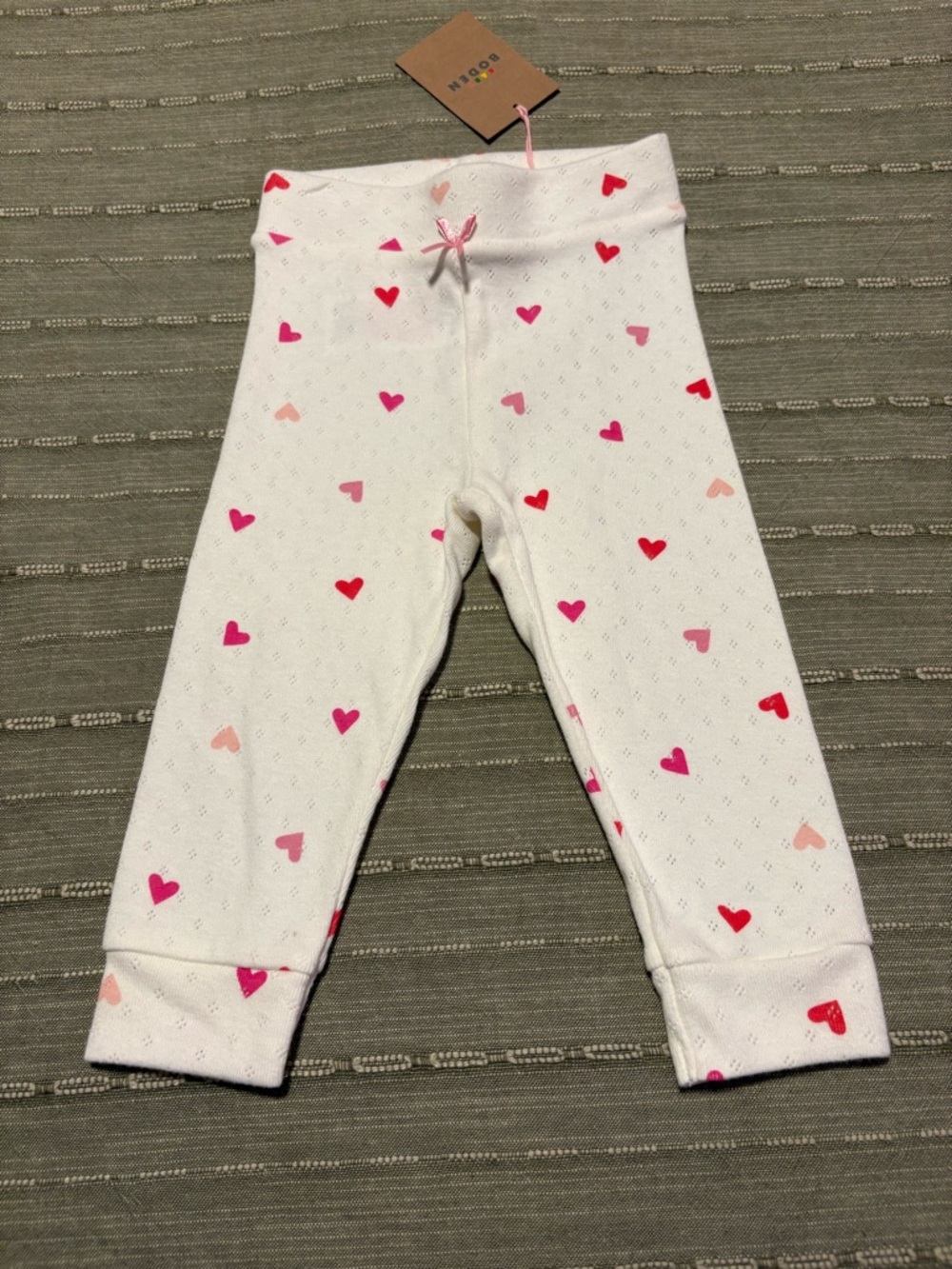 NWT Boden White Baby Leggings with Pink & Red Hearts 100% Cotton Sized 9-12 Mo